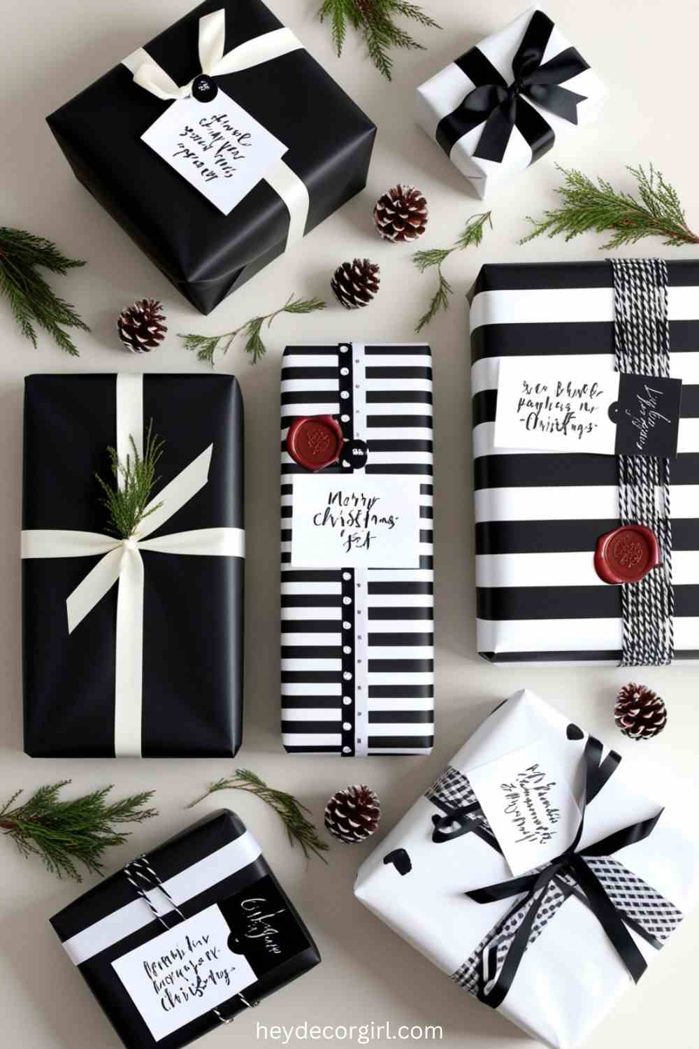 Black And White Christmas Decor​ Ideas Black and White Wrapping Paper and Gift Tags