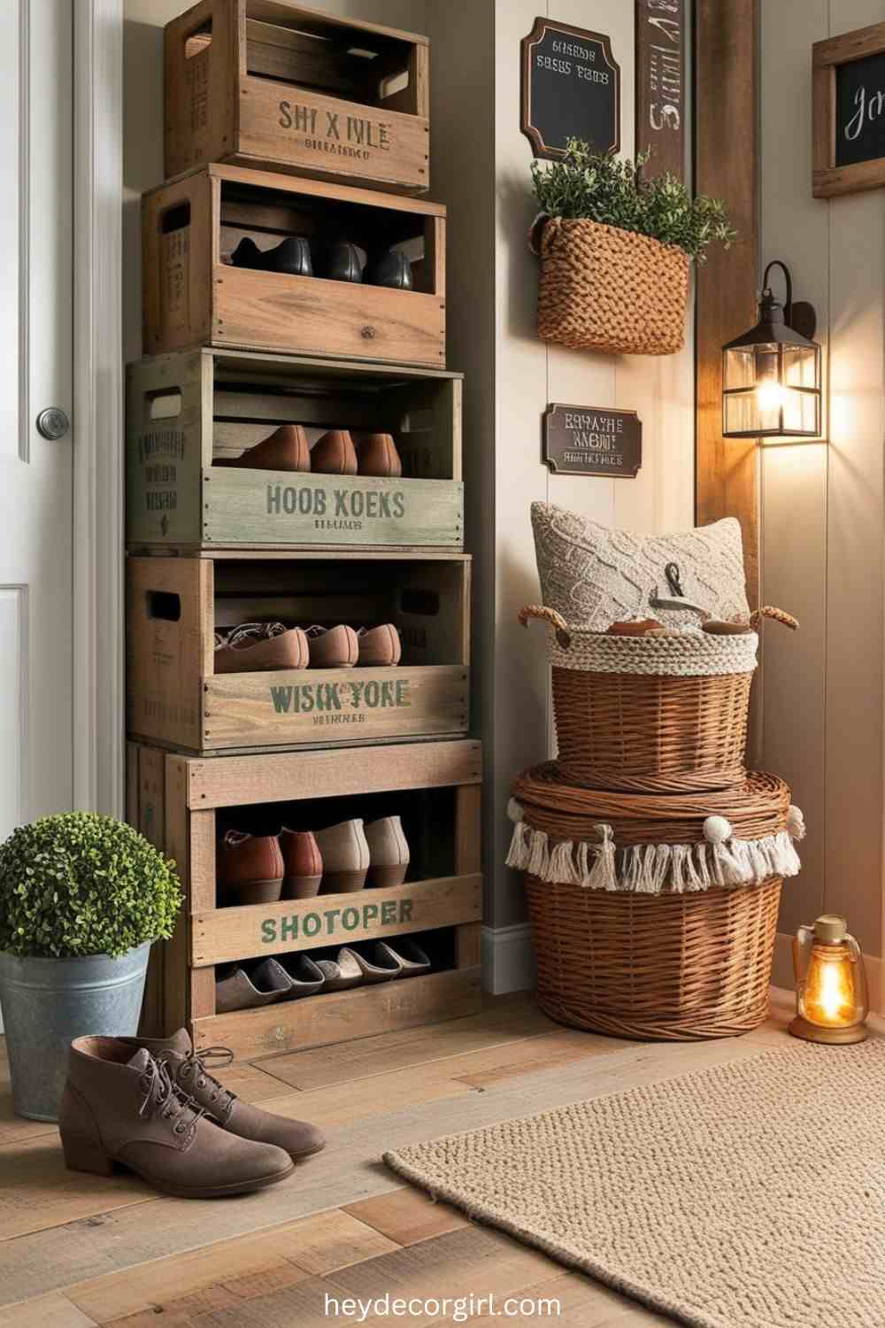 Vintage Crates or Baskets for Shoe Storage