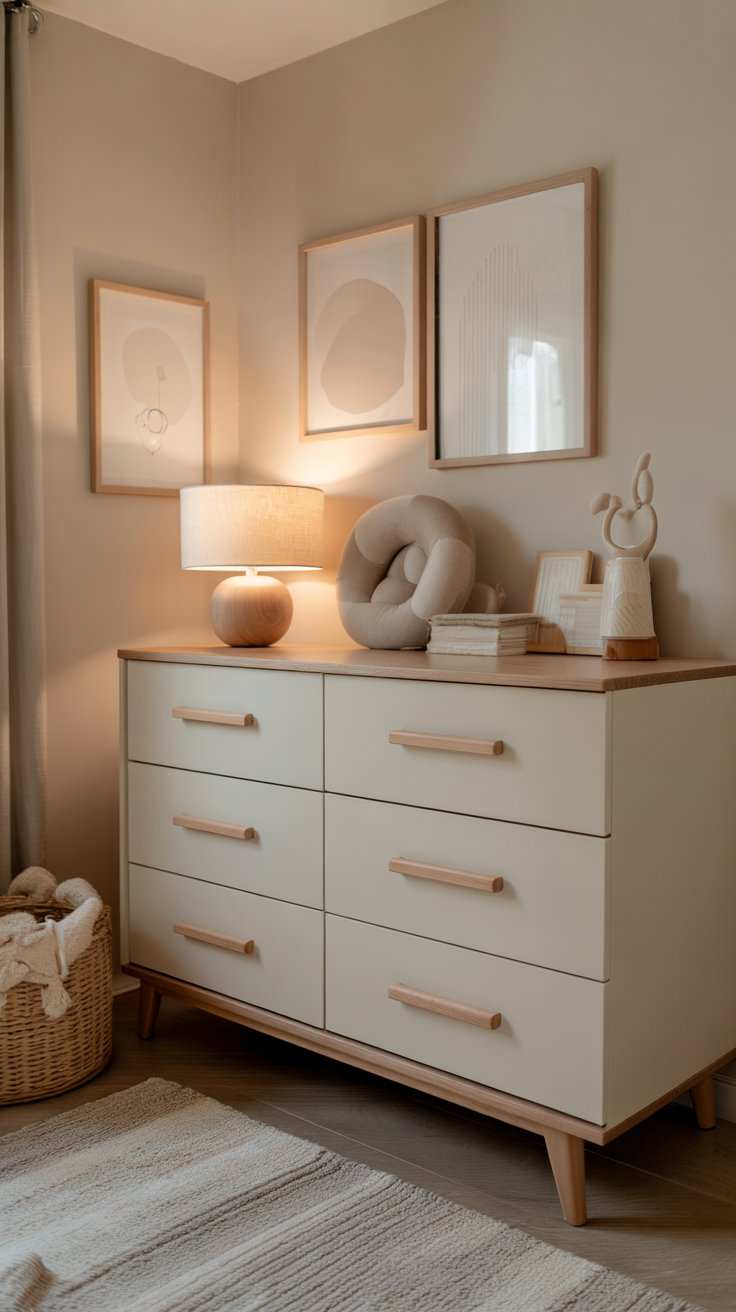 Cream and Wood Toned Dresser