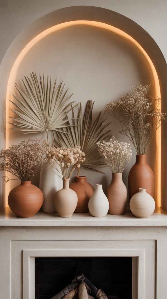 Earthy Clay Vases on the Mantel