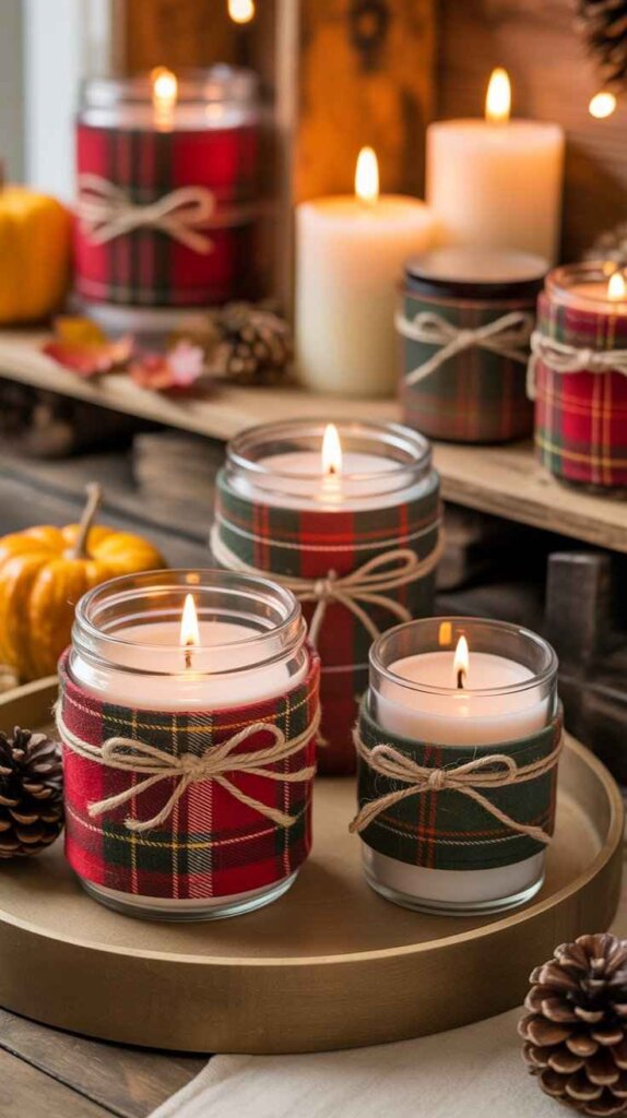 Flannel-Wrapped Candle Holders
