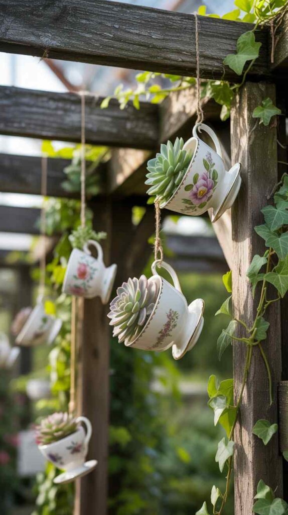 Hanging Teacup Succulent Garden