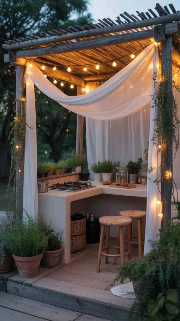 Pergola-Covered Kitchen Space