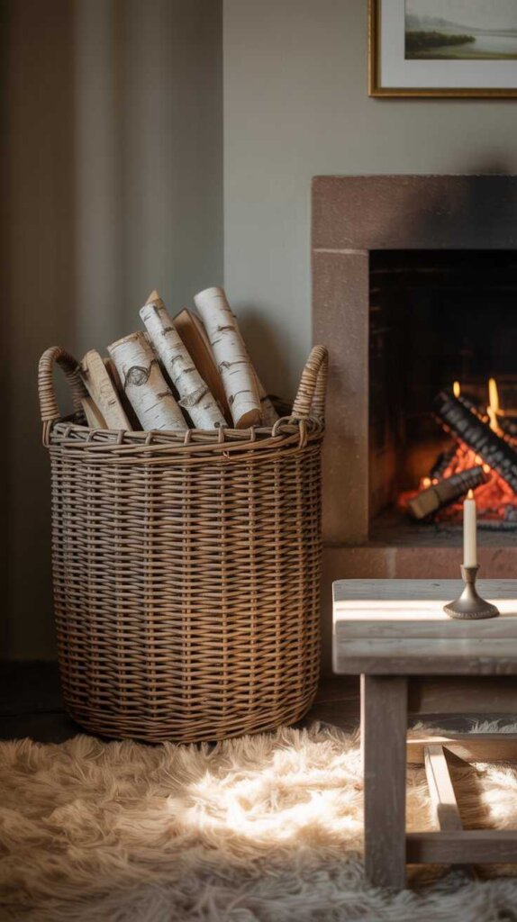 Woven Basket With Firewood