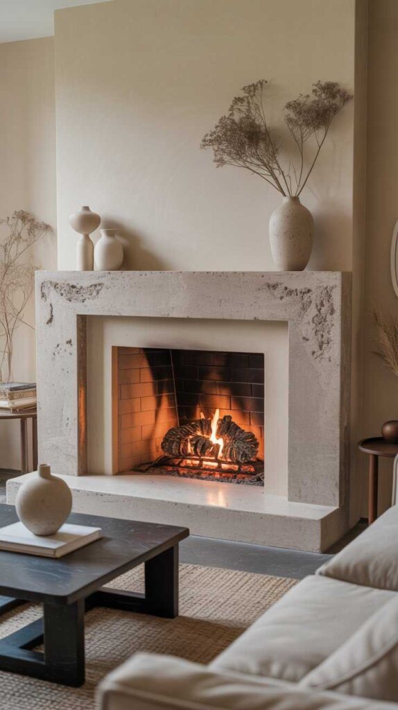 Stone or Plaster Fireplace Surround