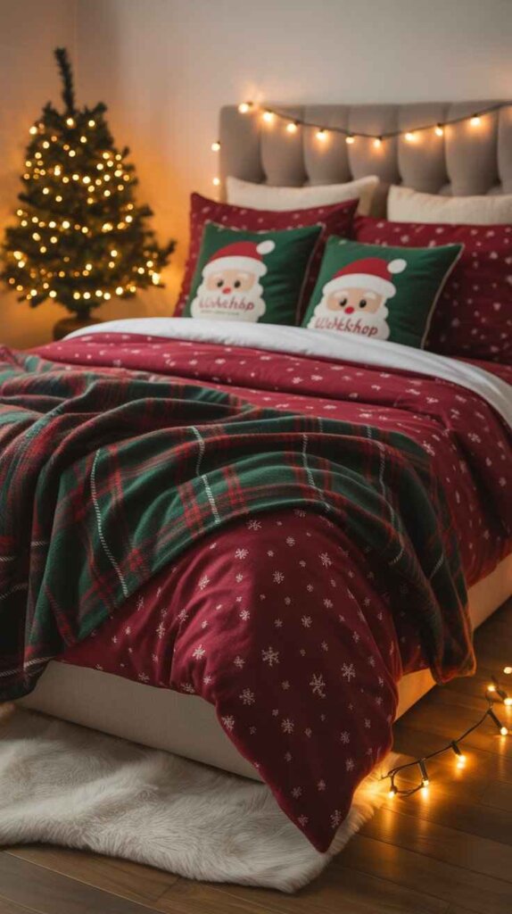 Cozy Christmas Bedding Setup