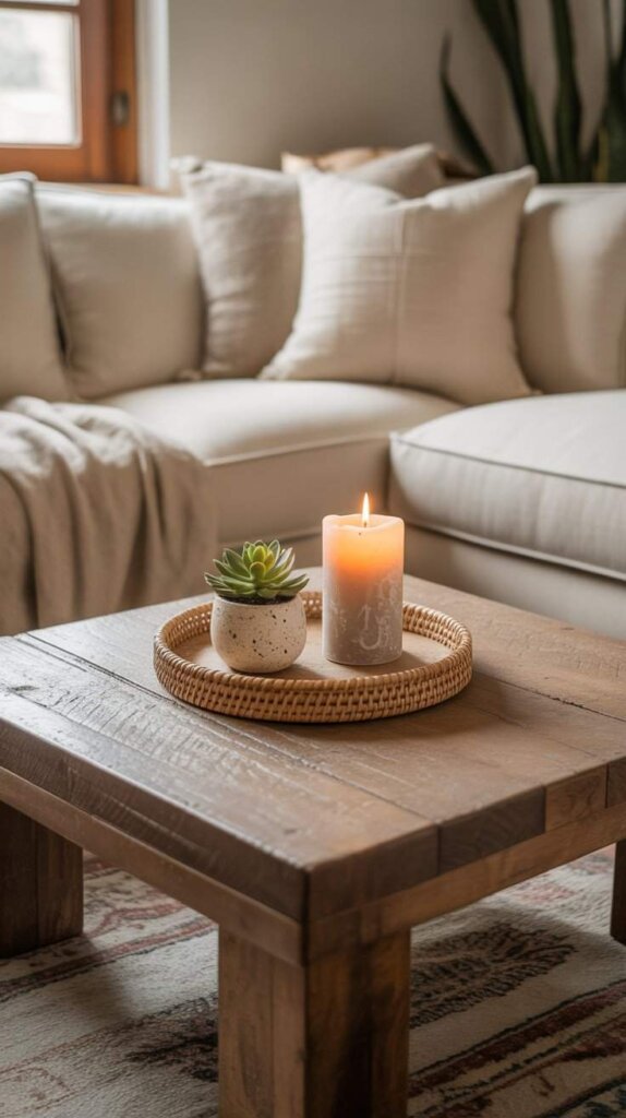 Decorative Tray with Candles and Plants