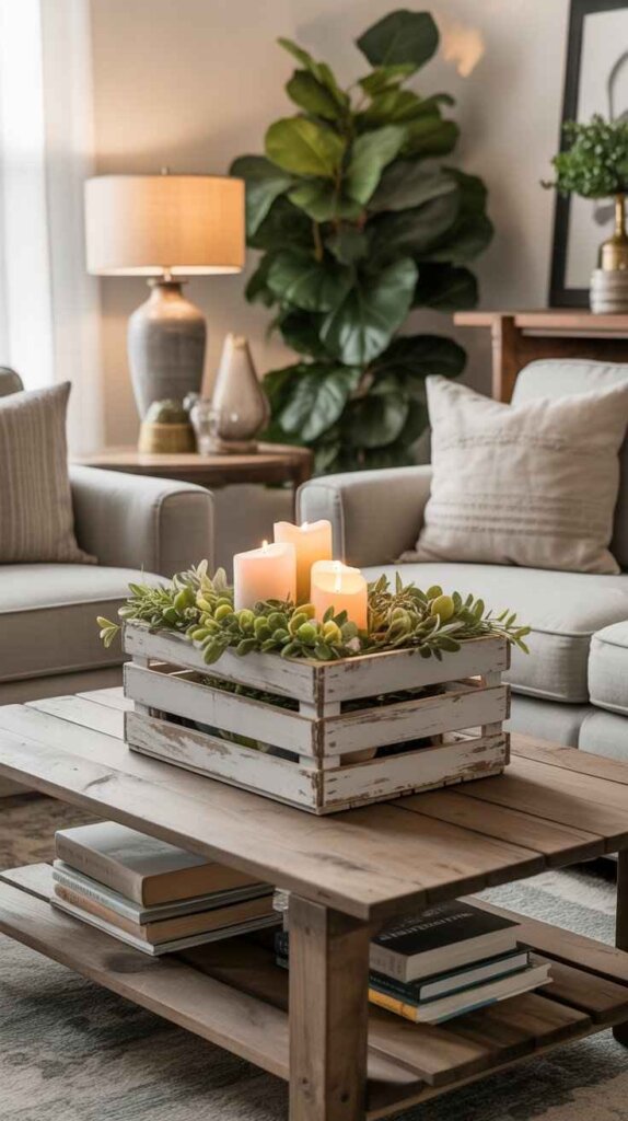 Distressed Wooden Crate with Decor