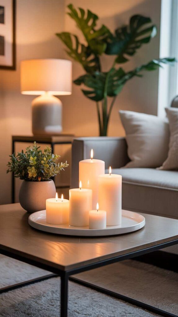 Minimalist White Tray with Candles