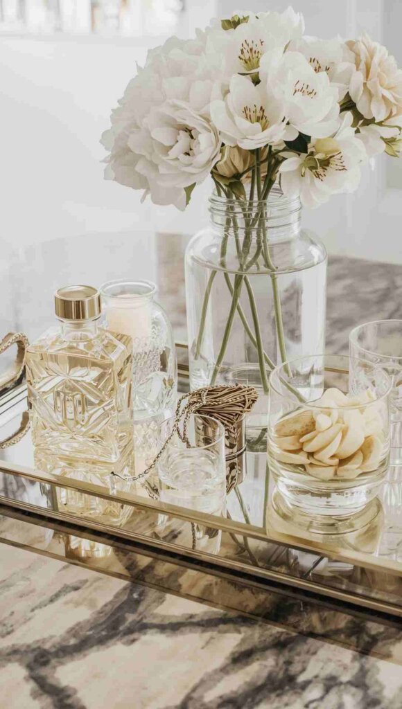 Mirrored Tray with Perfume Bottles