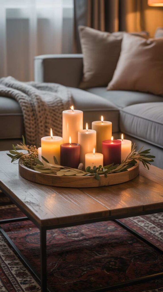 Rustic Wooden Tray with Candles