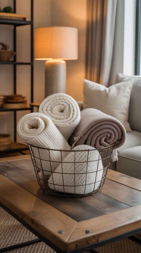 Wire Basket with Cozy Throws