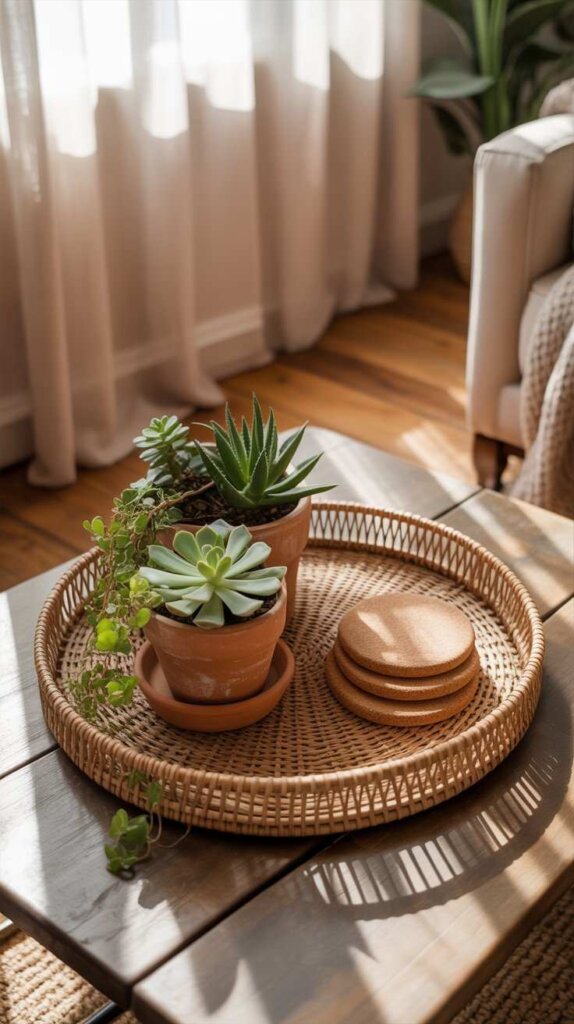 Woven Rattan Tray with Plants