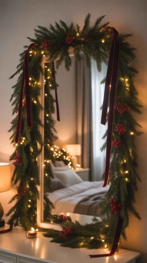 Christmas Garland Over the Mirror