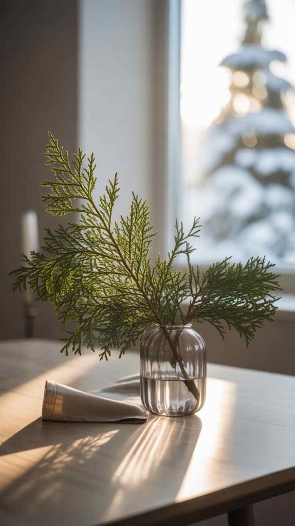 Evergreen Branches in Simple Vases