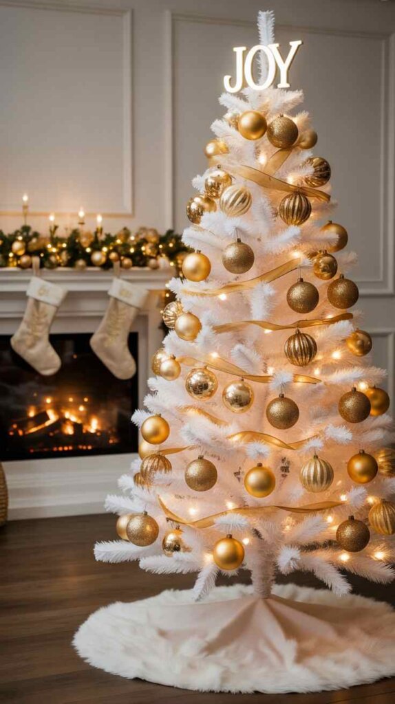 White Christmas Tree with Gold Accents