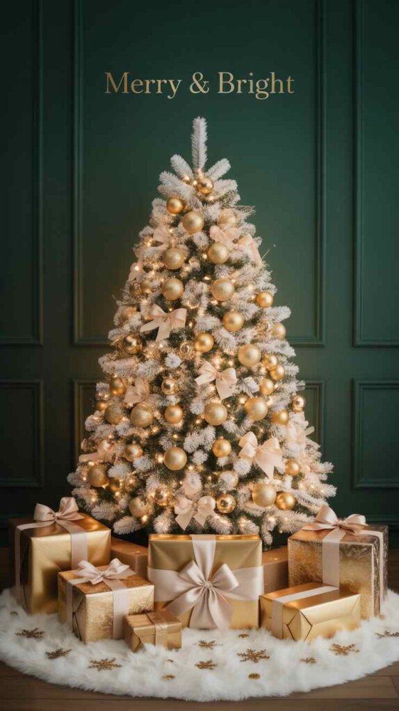 Golden Wrapped Gifts Under the Tree