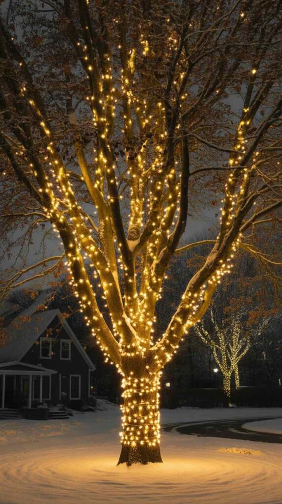 Tree Wrapped in Warm White Lights