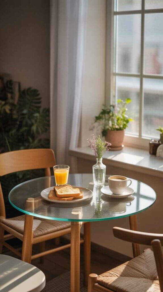 Compact Glass-top Table for Breakfast Nooks