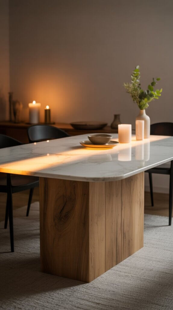 White Marble with Wooden Base