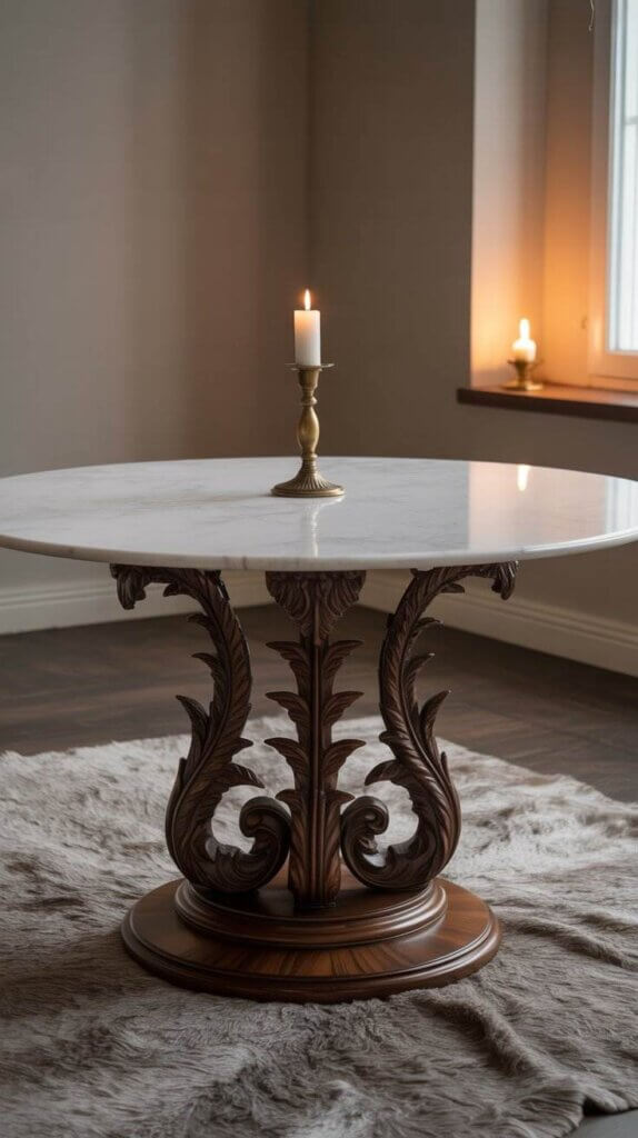 Round Marble with Carved Base